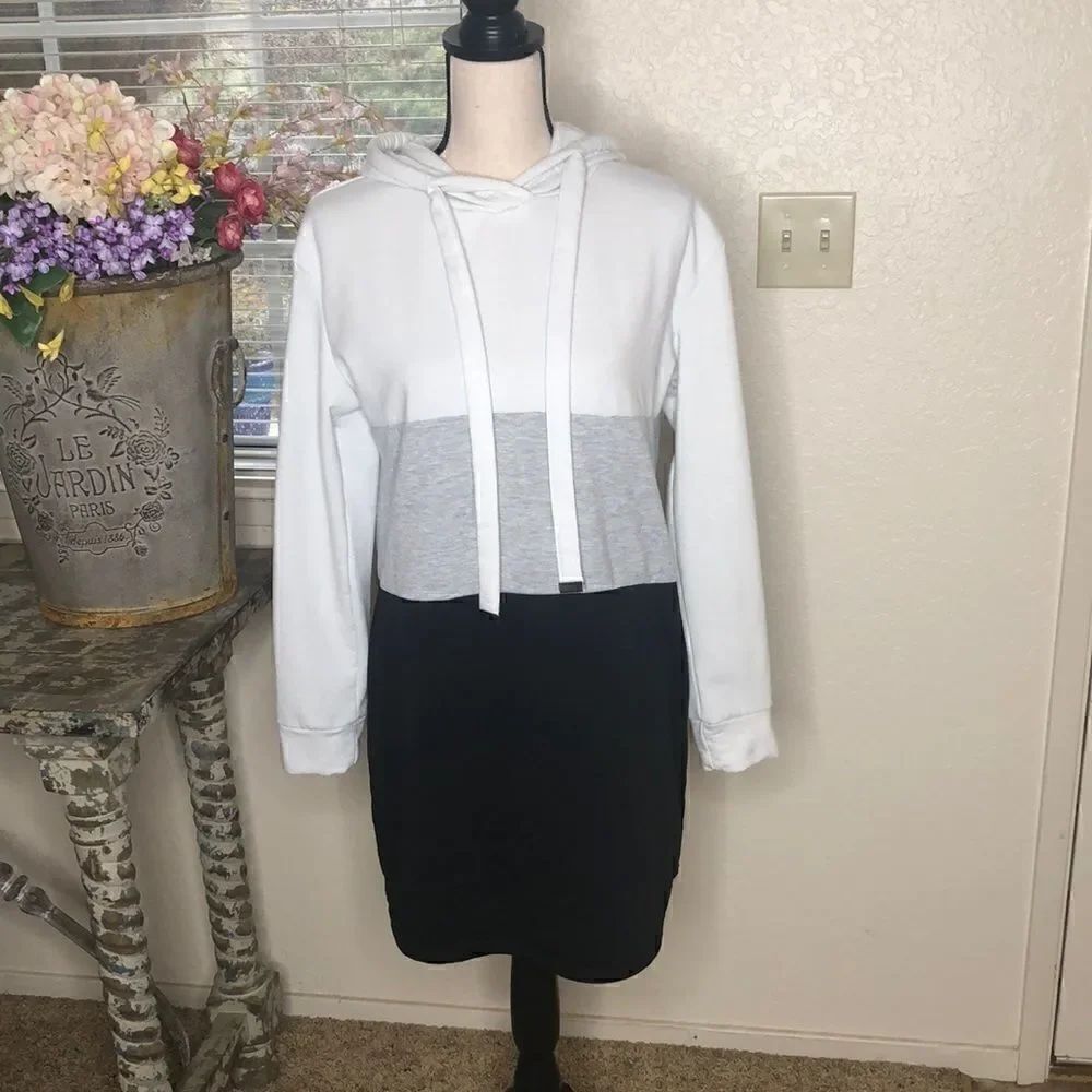 No Boundaries White, Black and Gray Color Block Hooded Sweatshirt